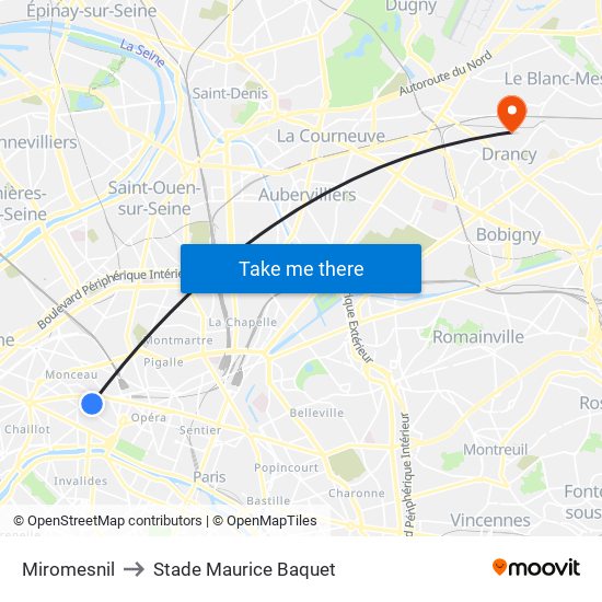 Miromesnil to Stade Maurice Baquet map