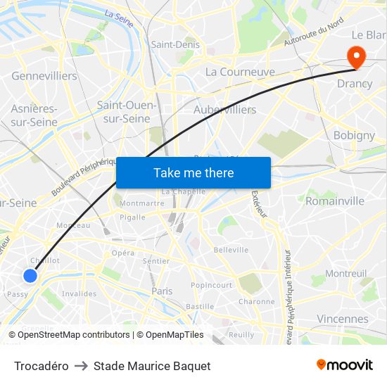 Trocadéro to Stade Maurice Baquet map
