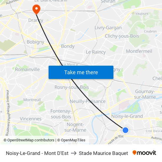 Noisy-Le-Grand - Mont D'Est to Stade Maurice Baquet map