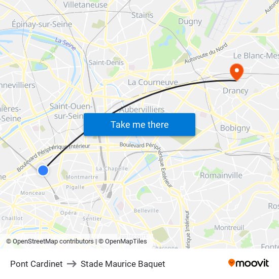 Pont Cardinet to Stade Maurice Baquet map