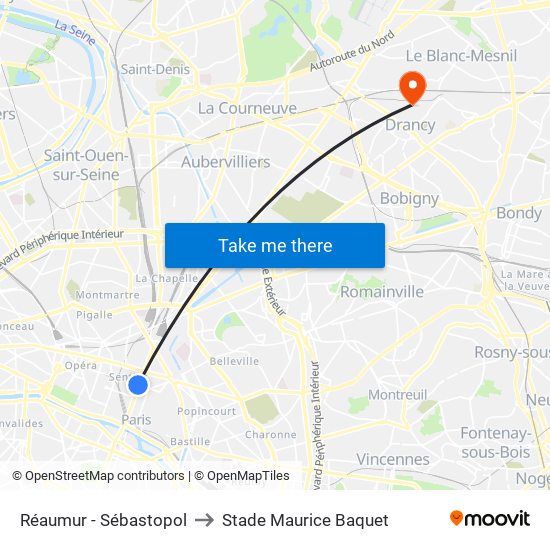 Réaumur - Sébastopol to Stade Maurice Baquet map