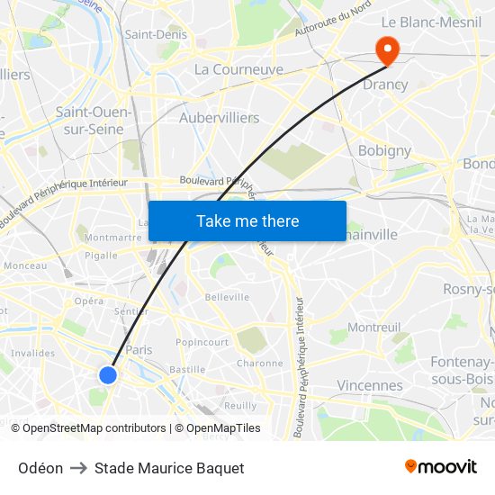 Odéon to Stade Maurice Baquet map
