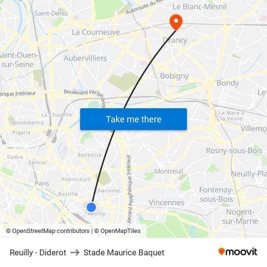 Reuilly - Diderot to Stade Maurice Baquet map