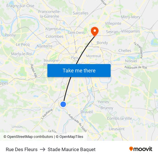 Rue Des Fleurs to Stade Maurice Baquet map