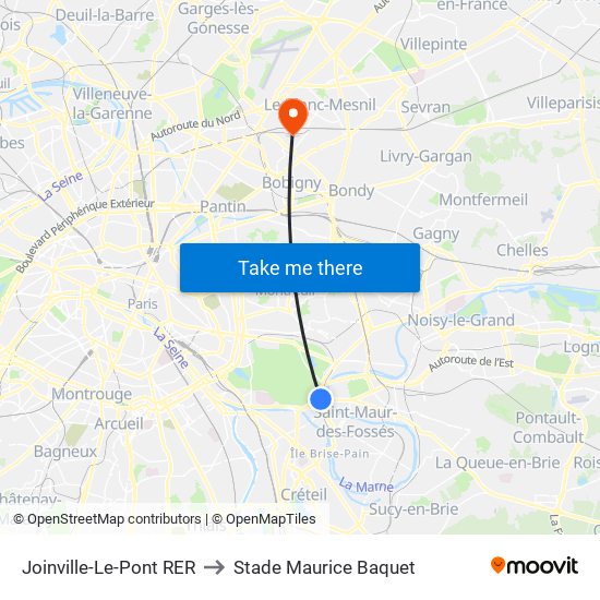 Joinville-Le-Pont RER to Stade Maurice Baquet map