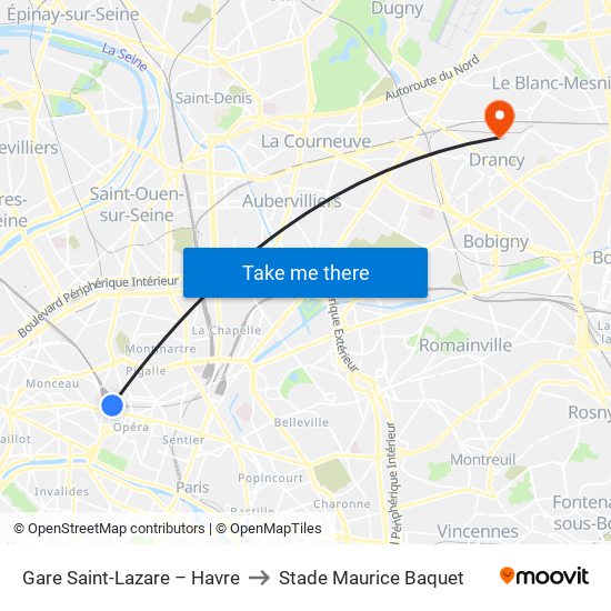 Gare Saint-Lazare – Havre to Stade Maurice Baquet map
