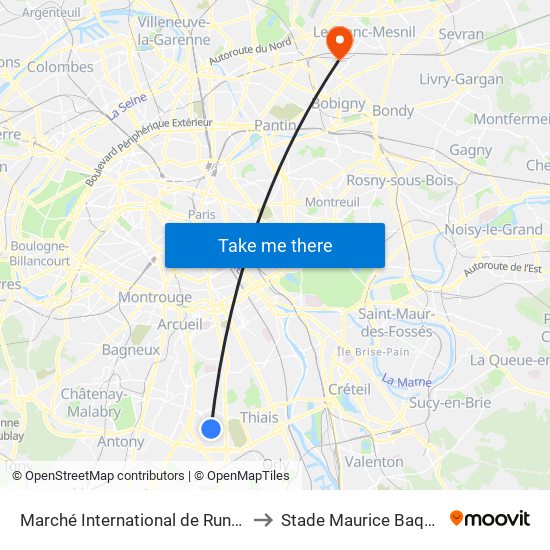 Marché International de Rungis to Stade Maurice Baquet map