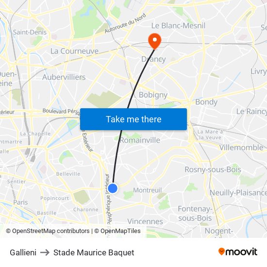 Gallieni to Stade Maurice Baquet map