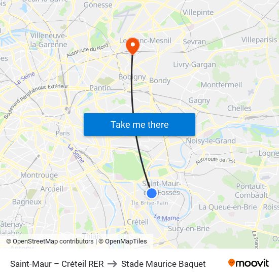 Saint-Maur – Créteil RER to Stade Maurice Baquet map
