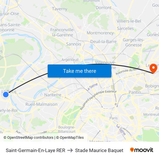 Saint-Germain-En-Laye RER to Stade Maurice Baquet map