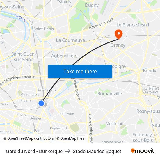 Gare du Nord - Dunkerque to Stade Maurice Baquet map