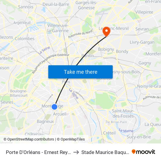Porte D'Orléans - Ernest Reyer to Stade Maurice Baquet map