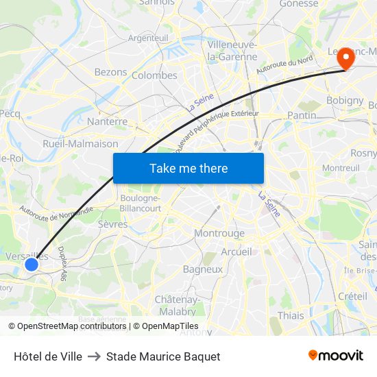 Hôtel de Ville to Stade Maurice Baquet map