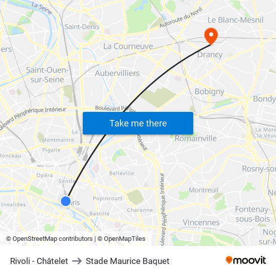 Rivoli - Châtelet to Stade Maurice Baquet map