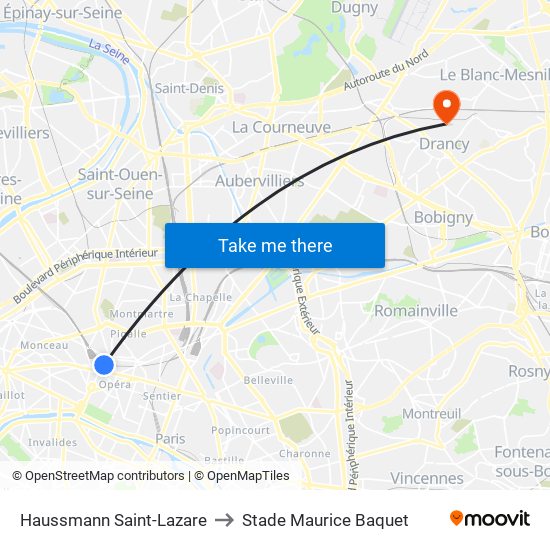 Haussmann Saint-Lazare to Stade Maurice Baquet map