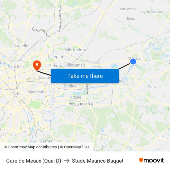 Gare de Meaux (Quai D) to Stade Maurice Baquet map