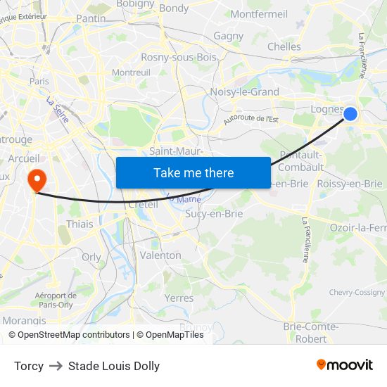 Torcy to Stade Louis Dolly map