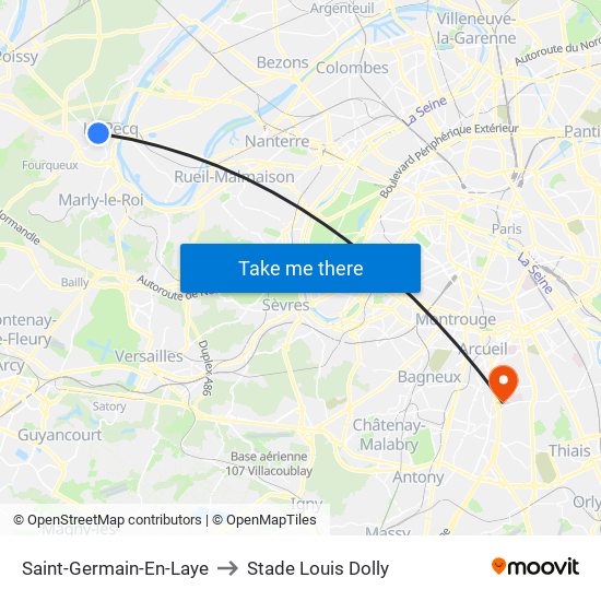 Saint-Germain-En-Laye to Stade Louis Dolly map