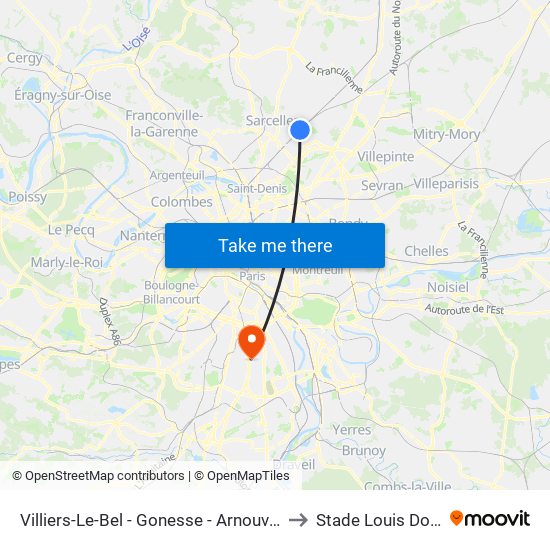 Villiers-Le-Bel - Gonesse - Arnouville to Stade Louis Dolly map