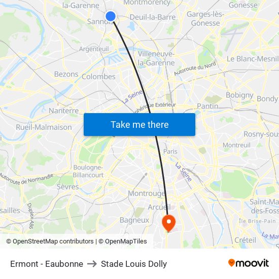 Ermont - Eaubonne to Stade Louis Dolly map