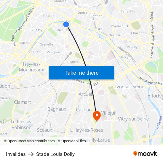 Invalides to Stade Louis Dolly map