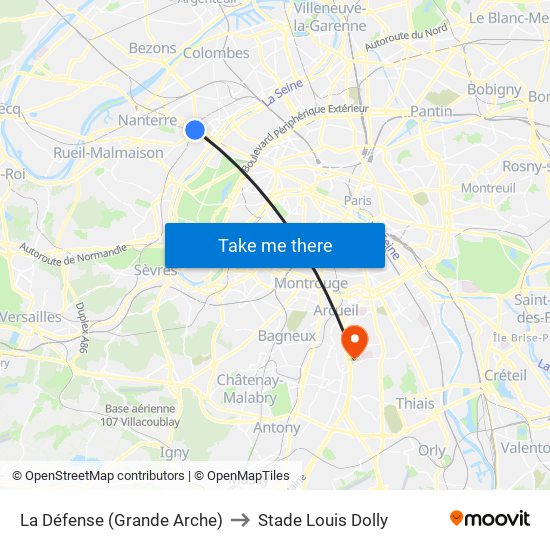 La Défense (Grande Arche) to Stade Louis Dolly map