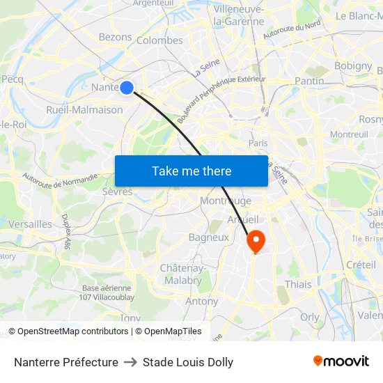 Nanterre Préfecture to Stade Louis Dolly map