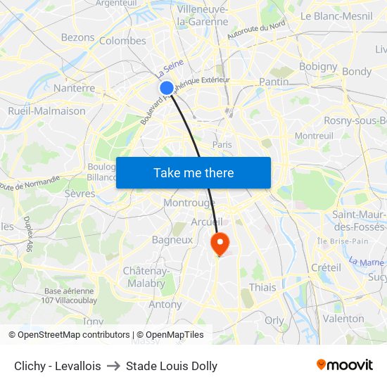 Clichy - Levallois to Stade Louis Dolly map