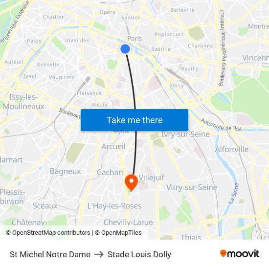 St Michel Notre Dame to Stade Louis Dolly map
