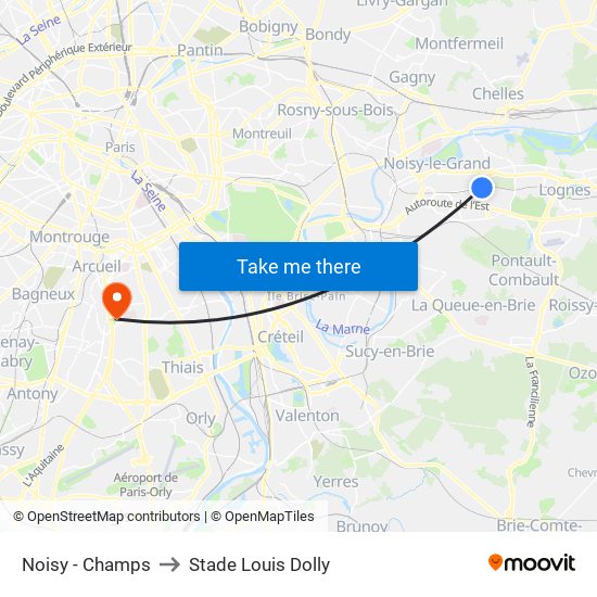 Noisy - Champs to Stade Louis Dolly map