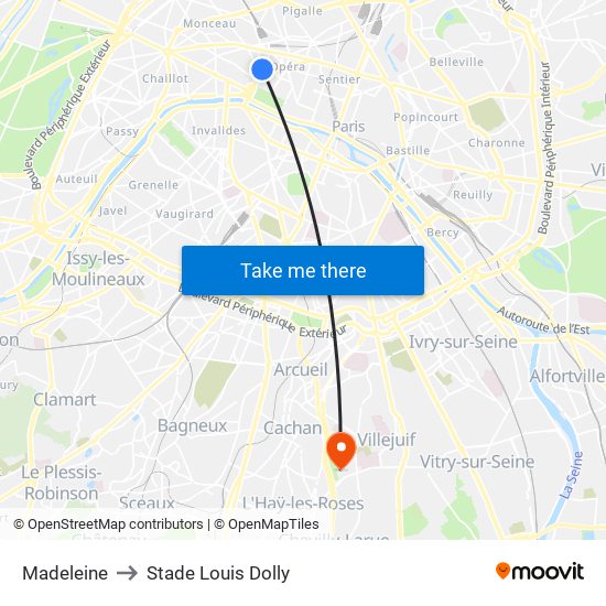 Madeleine to Stade Louis Dolly map