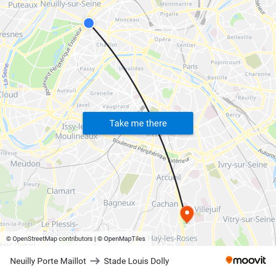 Neuilly Porte Maillot to Stade Louis Dolly map