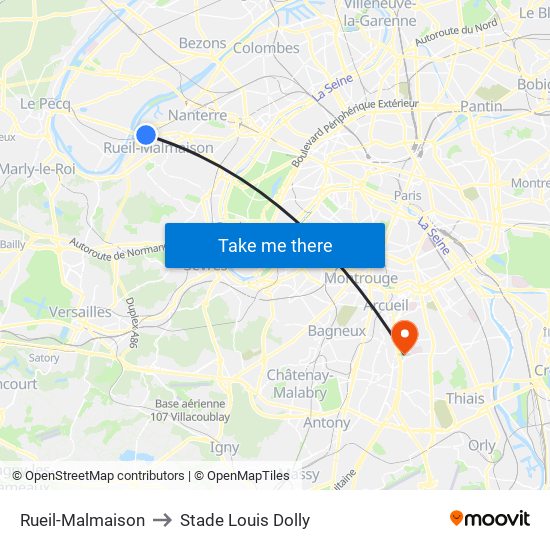 Rueil-Malmaison to Stade Louis Dolly map