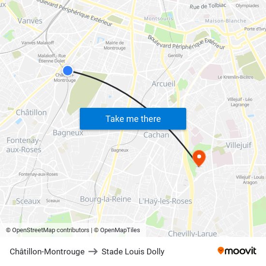 Châtillon-Montrouge to Stade Louis Dolly map