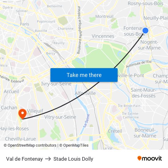 Val de Fontenay to Stade Louis Dolly map