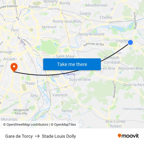 Gare de Torcy to Stade Louis Dolly map