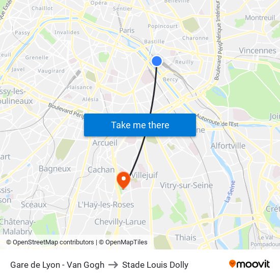 Gare de Lyon - Van Gogh to Stade Louis Dolly map