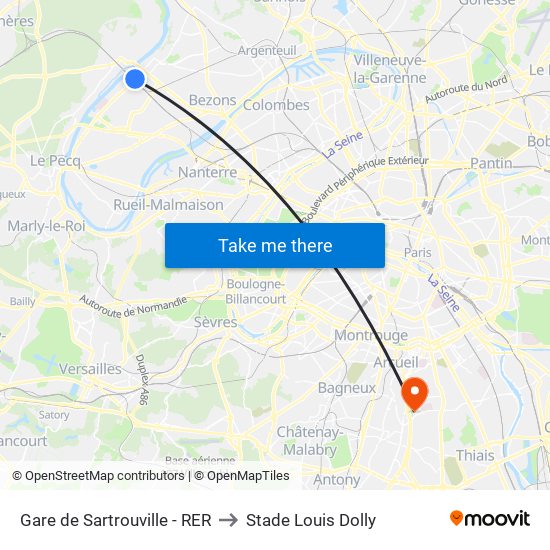 Gare de Sartrouville - RER to Stade Louis Dolly map