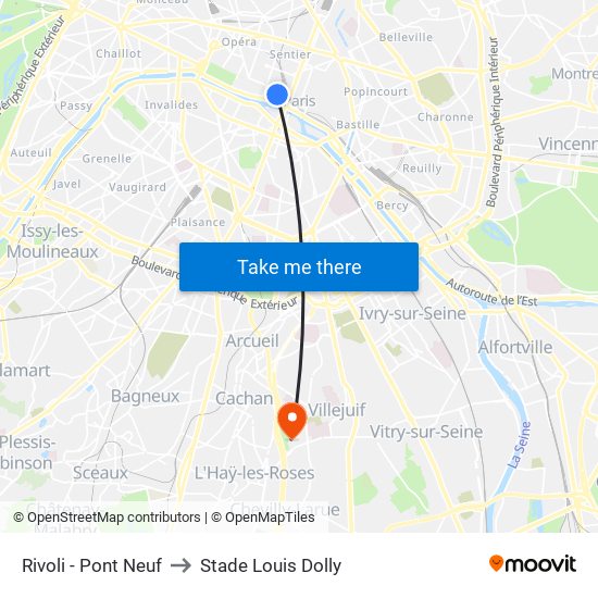 Rivoli - Pont Neuf to Stade Louis Dolly map