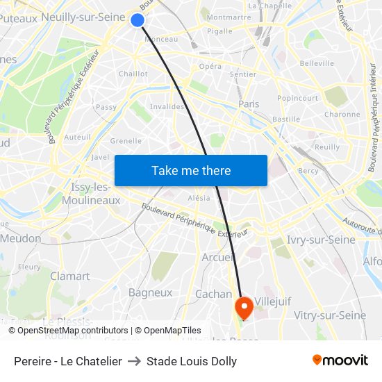 Pereire - Le Chatelier to Stade Louis Dolly map