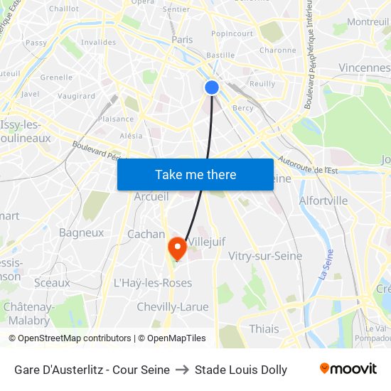 Gare D'Austerlitz - Cour Seine to Stade Louis Dolly map