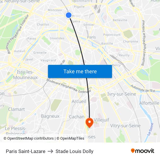 Paris Saint-Lazare to Stade Louis Dolly map