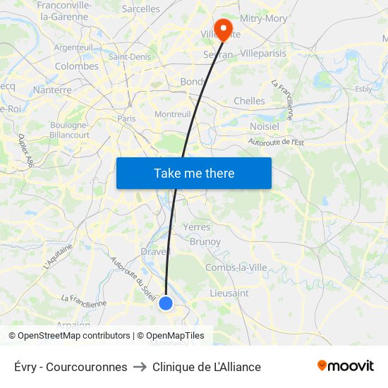 Évry - Courcouronnes to Clinique de L'Alliance map