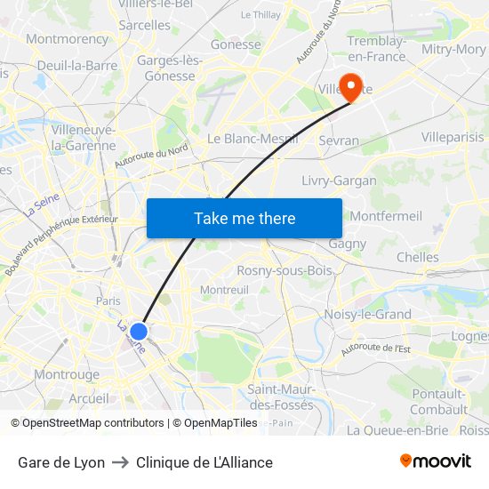 Gare de Lyon to Clinique de L'Alliance map