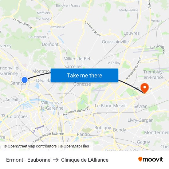 Ermont - Eaubonne to Clinique de L'Alliance map