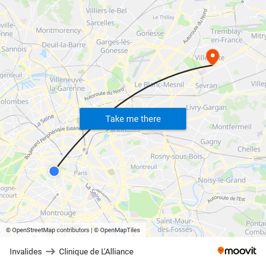 Invalides to Clinique de L'Alliance map