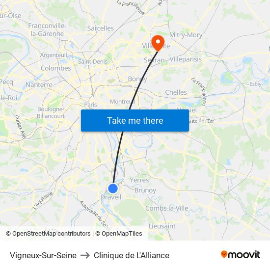 Vigneux-Sur-Seine to Clinique de L'Alliance map