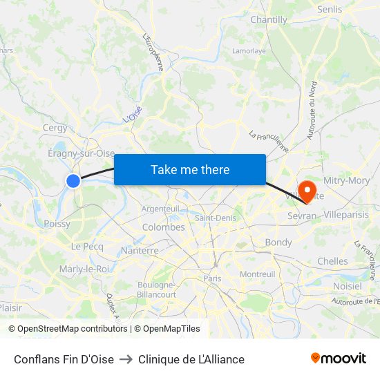 Conflans Fin D'Oise to Clinique de L'Alliance map