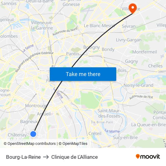Bourg-La-Reine to Clinique de L'Alliance map