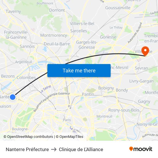Nanterre Préfecture to Clinique de L'Alliance map